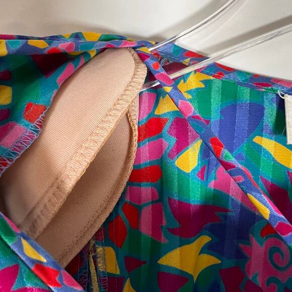 Vintage 80s Jaymee Papell Geometric Maxi Dress M Cinch Waist Ruffle Tassels - Picture 6 of 7